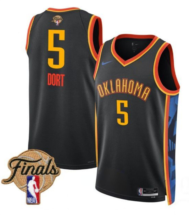 Men's Oklahoma City Thunder #5 Luguentz Dort Black 2025 Finals City Edition Stitched Basketball Jersey